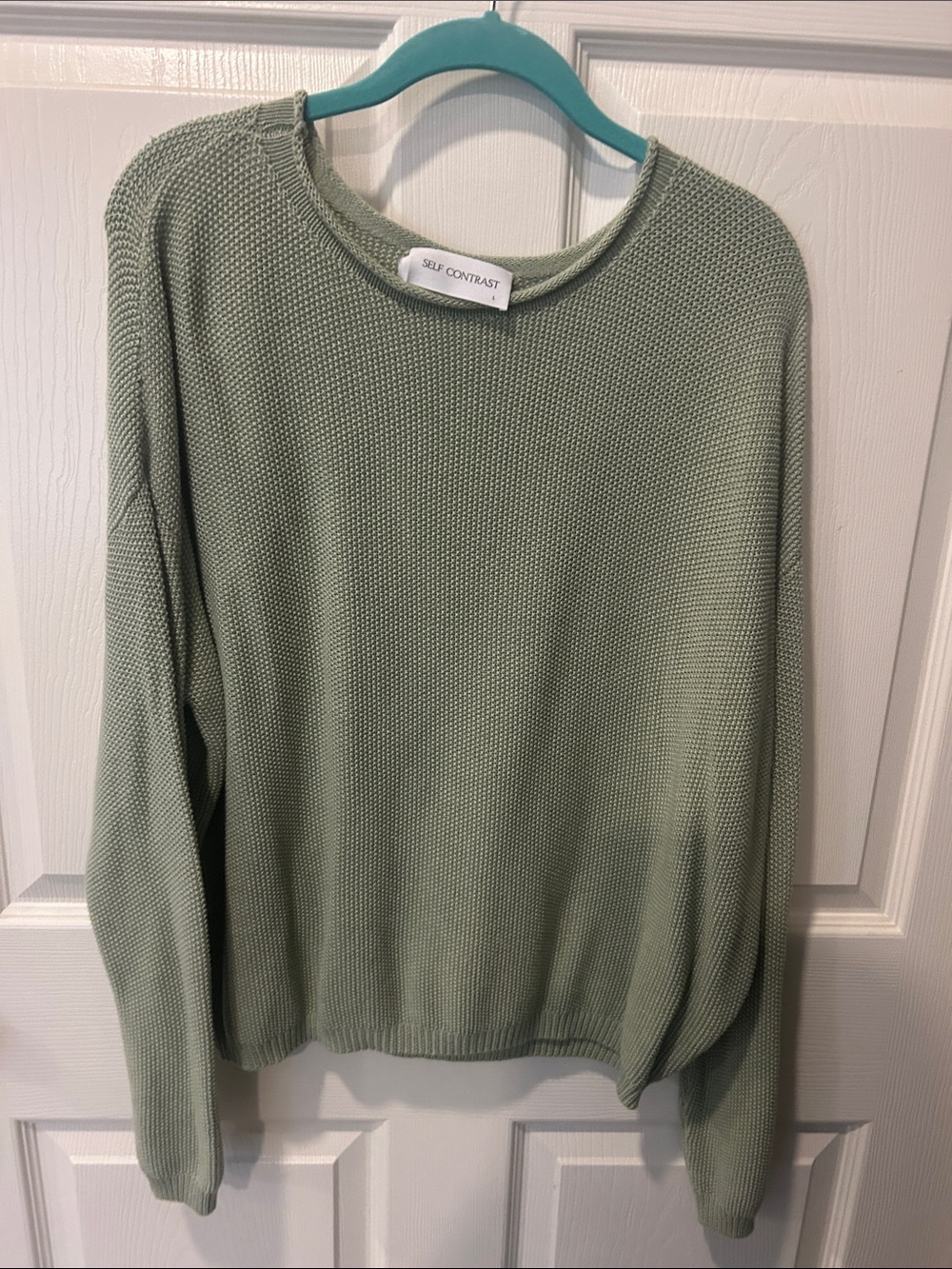 Self Contrast Lightweight Sage Green Crewneck Sweater